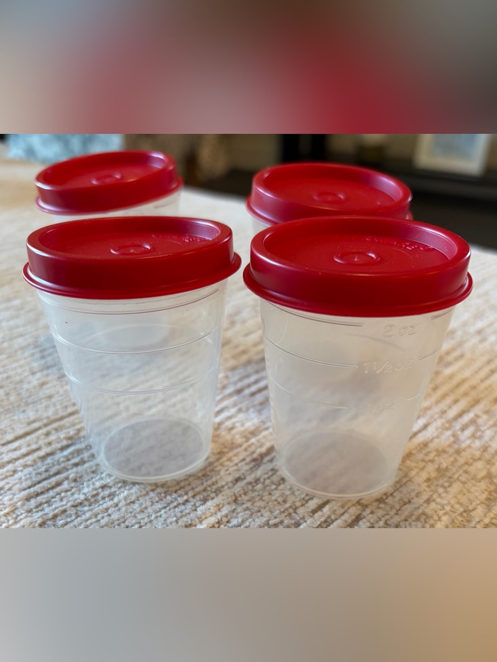 Vintage 2oz Midget Tupperware Set Of 4 With Red Lids